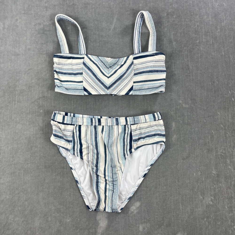 Splendid Women Small Blue Striped Bikini Set Bralette High Leg Swimsuit SP38369
